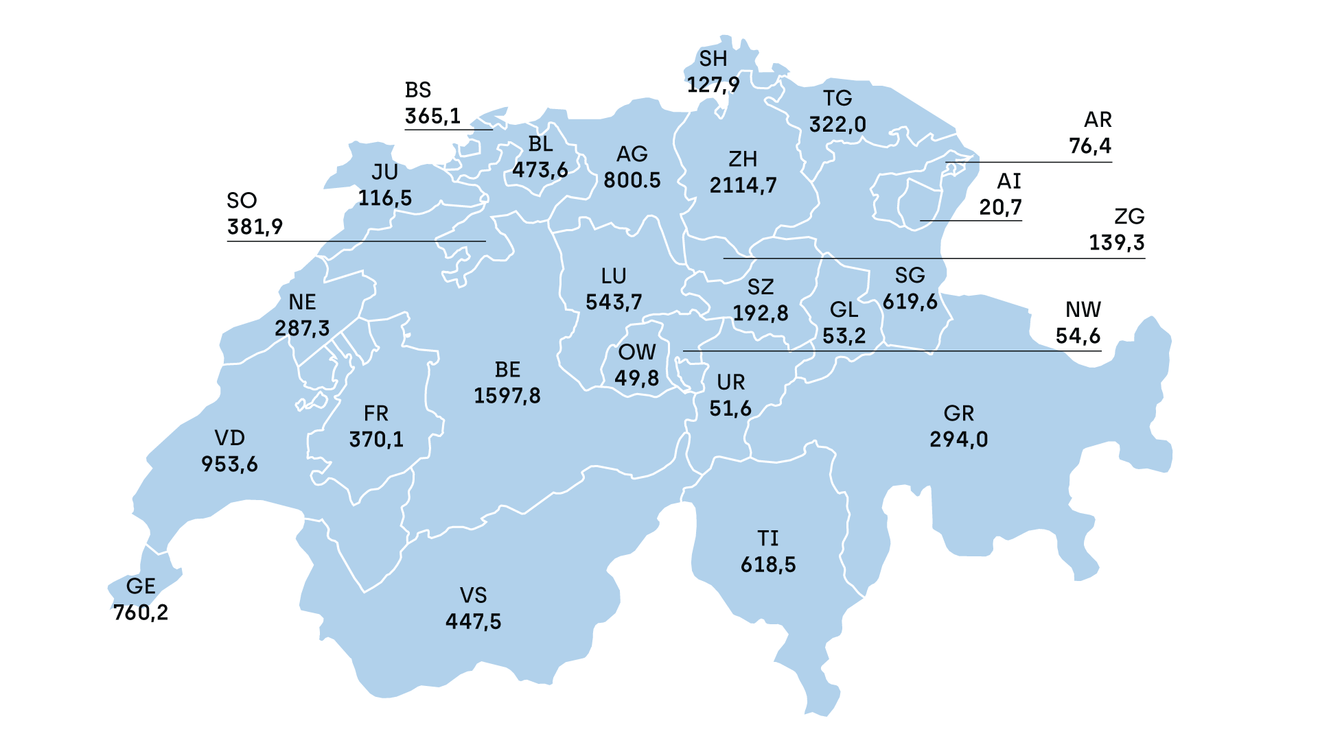 Anzahl Menschen mit Demenz in den Kantonen